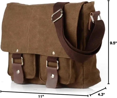 Miniatura 6 de morral de cuero y lona para computadora portátil + morral de lona para cámara Dslr Slr, marrón (2)