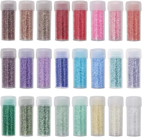 Miniatura 11 de INSPIRELLE Tamaño casi uniforme 80 gramos 12/0 (2 mm) cuentas de semilla redondas de vidrio para hacer joyería artesanal, 16 colores opacos AB