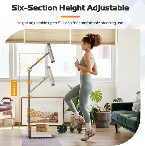 Miniatura 3 de VIJIM Soporte de piso para tableta, soporte de teléfono para grabación, soporte ajustable para teléfono celular y tableta para piso, compatible