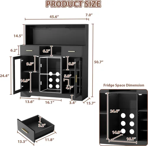 Miniatura 2 de Mini gabinete de nevera con almacenamiento, gabinetes de bar de vinos para el hogar con luz LED y toma de corriente, gabinete de barra de café