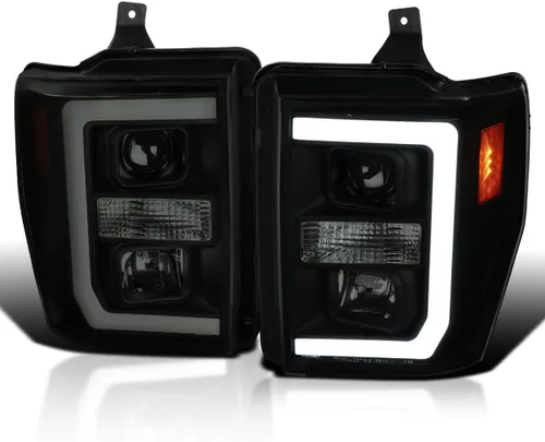 Miniatura 11 de SPEC-D TUNING Faros Proyectores Negros con Barra LED Compatibles con Ford F-250, F-350, F-450, F-550 Super Duty 2008-2010, Juego de Faros Izquierdo