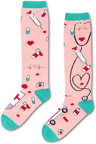 Miniatura 3 de Zmart Calcetines divertidos hasta la rodilla, calcetines de enfermera, calcetines médicos, regalos para estudiantes de enfermería, regalos