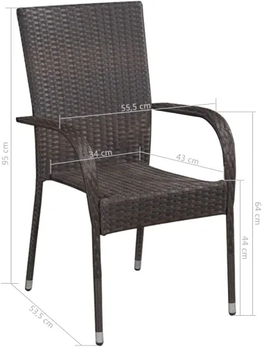 Miniatura 5 de 2 sillas de comedor de ratán para patio, sillas de patio apilables para exteriores, ratán de polietileno con reposabrazos y marco de acero, juego