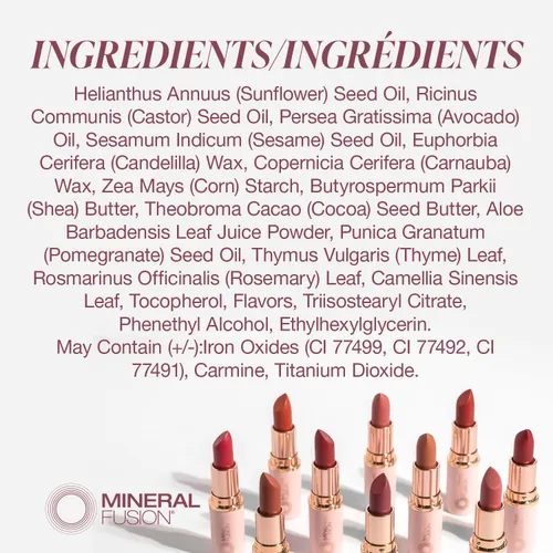 Miniatura 4 de Mineral Fusion Lápiz labial de larga duración, color de labios vívido y sin manchas con aceite de aguacate, manteca de semilla de cacao, libre