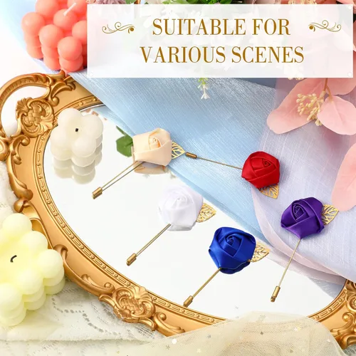 Miniatura 4 de Zeyune 24 piezas de bolsillo para ojales de boda Boutonniere Rose Boutonniere para hombres, bodas y fiestas de graduación (azul)