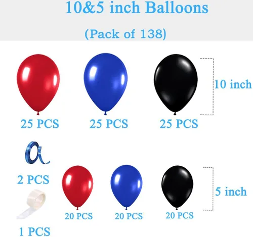 Miniatura 3 de Kit de arco de guirnalda de globos azul marino, rojo y negro, 138 globos de látex de látex azul real, rojo y negro, globos de cumpleaños