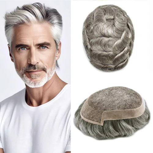 Miniatura 44 de Toupee Hair System For Men Real Human Hair Swiss Lace Mens Toupee Men Hair Replacement System Natural Hairline Mens Hairpieces 6X8"-80% light