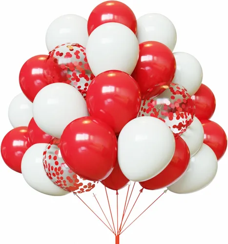 Globos rojos y blancos, 67 globos de confeti rojo de 12 pulgadas y globos blancos para el día de la madre, día de San Valentín, cumpleaños, boda,