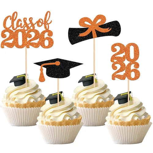 Miniatura 10 de 36 piezas con purpurina 2026 temática de graduación 2026 para cupcakes, diploma de clase de 2026, para graduación de 2026, suministros de decoración