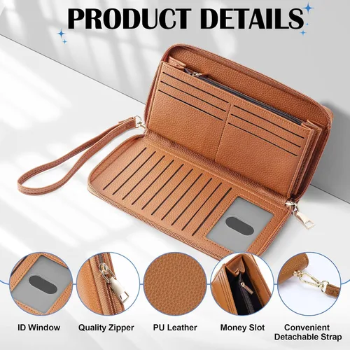 Miniatura 71 de Chelmon - Monedero para mujer de cuero genuino con bloqueo de señal RFID, para tarjetas de crédito