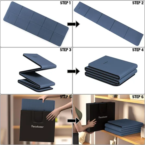 Miniatura 5 de Readaeer Foldable Yoga Mat for Travel Folding Yoga Mat 6mm Thick with Carrying Bag, Non-Slip TPE Exercise Pilates Mat for 72" L x 24" W x 0.24 Inch
