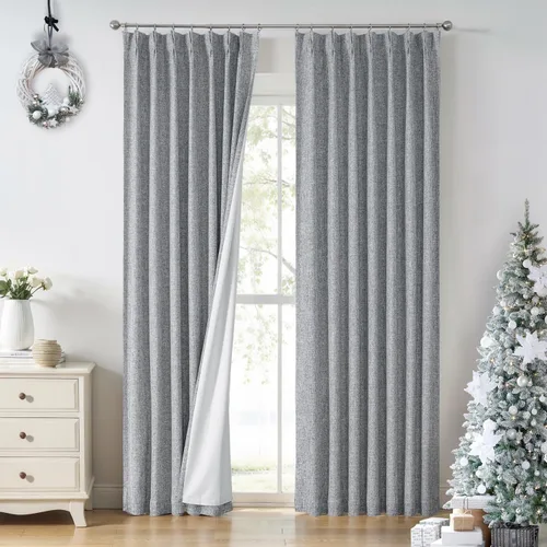 Miniatura 8 de Central Park Paneles de cortinas plisadas opacas con textura de lino, con aislamiento térmico y pestaña trasera, para sala de estar o dormitorio