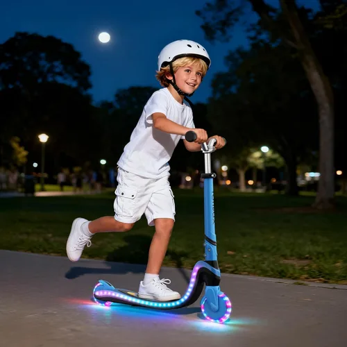 Miniatura 7 de Patinete de 2 ruedas, scooter para niños con ruedas y cubierta iluminadas, altura ajustable, 2 ruedas para niños de 5 a 7 años, scooters para niños