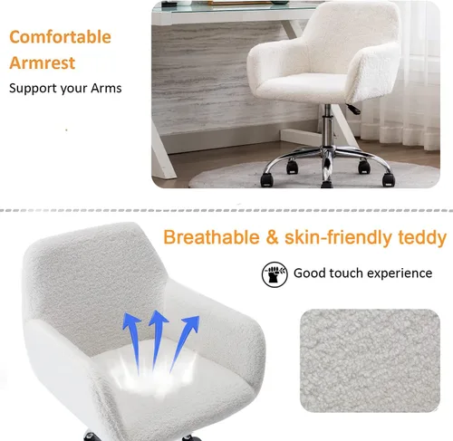 Miniatura 5 de Silla de oficina para el hogar de piel sintética moderna, silla de tocador elegante tapizada para chicas adolescentes, silla de escritorio
