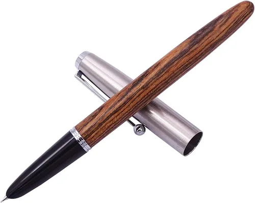 Pluma estilográfica retro Jinhao de madera Tiger-Texture-Wood de acero inoxidable tapón extra fino 0.015 in suave tinta bolígrafo