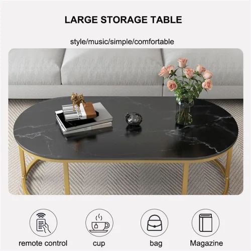 Miniatura 3 de Mesa Marble Oval Coffee Table Nordic Creative Metal Side Table Fashion Wrought Iron Center Table w/Metal e Home Living Room Furniture Black