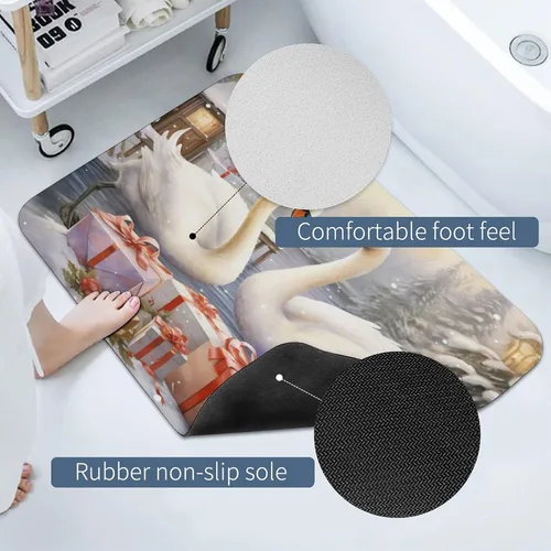 Miniatura 4 de Bathroom Rug Mat White Swans Holding Presents Floor Door Mat Kitchen Rug Beauty Bird Elegant Animal Wings Napa Skin Non Slip Ultra Soft and Super