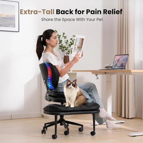 Miniatura 5 de Silla de oficina extra ancha y alta con patas cruzadas, asiento de nube profundamente acolchado, soporte ergonómico para respaldo, altura ajustable