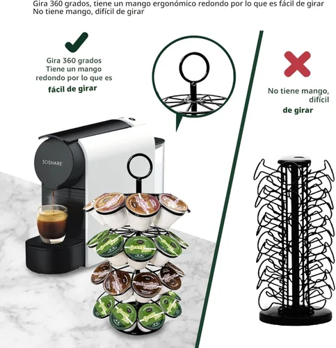 Miniatura 3 de ROWISE - Soporte y organizador para cápsulas K-Cup de carrusel para 36 cápsulas - Gira 360 grados, desmontable, diseño moderno de metal en negro
