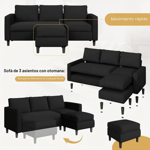 Miniatura 4 de JAMFLY Sofá modular para sala de estar, sofá reversible de 3 plazas con otomana convertible, sofás modernos en forma de L para apartamentos