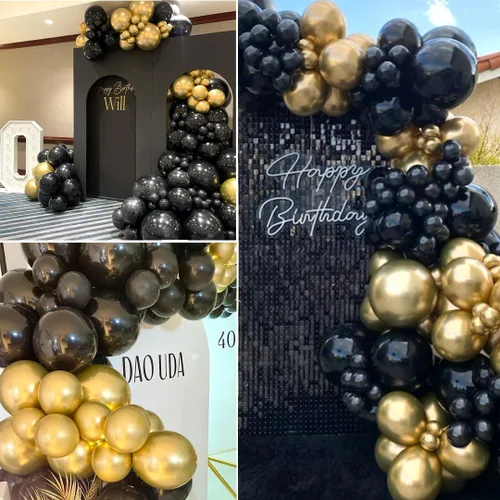 Miniatura 7 de Globos negros y dorados, 50 globos de confeti negro y dorado de 12 pulgadas, decoraciones de fiesta para cumpleaños, graduación, Año Nuevo, boda
