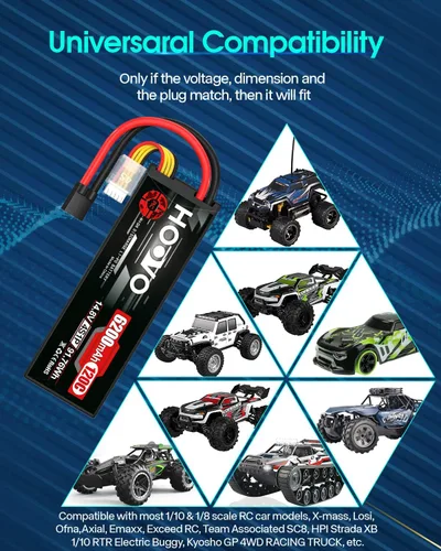 Miniatura 7 de HOOVO 4S Lipo Battery 14.8V 6200mAh 120C - Batería de coche RC con enchufe TR compatible con escala 1/8 y 1/10 RC Car RC Buggy Truck Slash 4X4