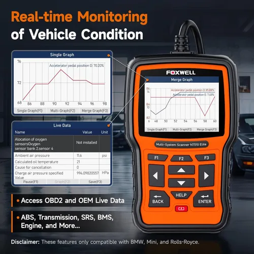 Miniatura 6 de FOXWELL NT510 Elite - Herramienta de escaneo compatible con escáner BMW, herramienta de diagnóstico completo OBD2, lector de códigos de control