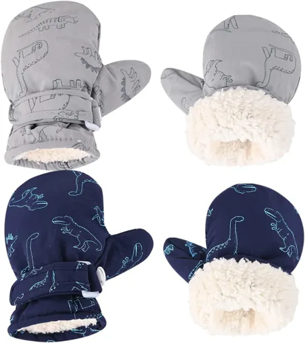 Miniatura 25 de Manoplas con forro polar para bebés, niños y niñas, guantes de invierno para niños pequeños, paquete de 2 pares