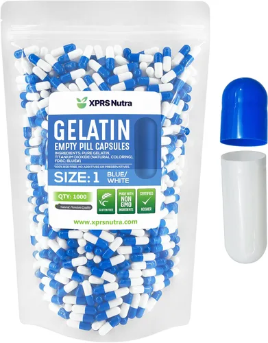 XPRS Nutra Cápsulas vacías de tamaño 1 – 1000 cápsulas vacías de gelatina – Relleno de cápsulas de píldoras DIY – Cápsulas de gel de píldora bovina