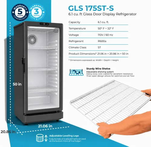 Miniatura 2 de GRS Refrigerador comercial con cerradura de puerta de vidrio Flujo de aire fresco y temperatura Refrigerador de bebidas, enfriador de bebidas
