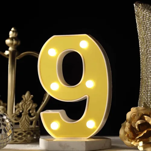 Miniatura 40 de Efavormart - Letrero 3D con luz LED de 6 pulgadas, color dorado con número 0, espejo frontal blanco cálido, funciona con pilas, brillo 72H