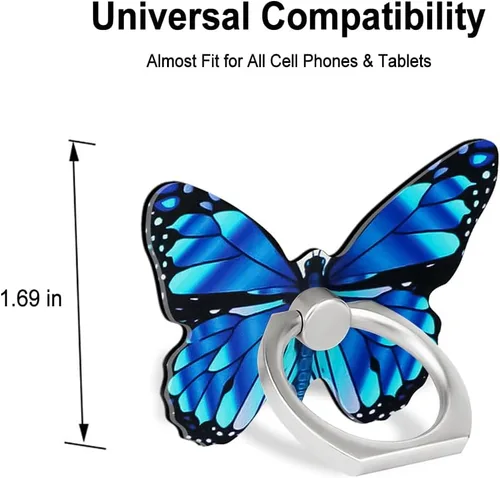 Miniatura 7 de Soporte de anillo de dedo de mariposa para teléfono celular, rotación de 360 grados, agarre de anillo de metal para iPhone, Samsung Galaxy, todos P9