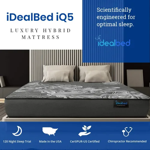 Miniatura 7 de iDealBed iQ5 - Colchón híbrido de lujo y sistema de sueño de cama ajustable, sueño con alivio de presión, gravedad cero, antirronquidos, posiciones