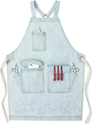 Jeanerlor - Delantal de mezclilla de algodón con bolsillos, delantales de cocina para peluquería para mujeres y hombres, 2 tamaños Azul claro