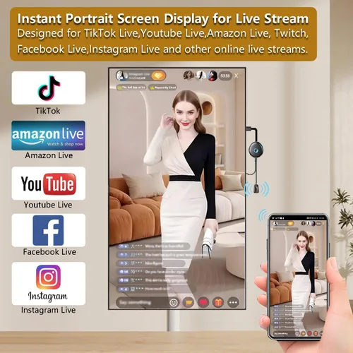 Miniatura 2 de Adaptador de pantalla inalámbrico para duplicación de pantalla, pantalla de retrato de paisaje Refleje el contenido de dispositivos compatibles a