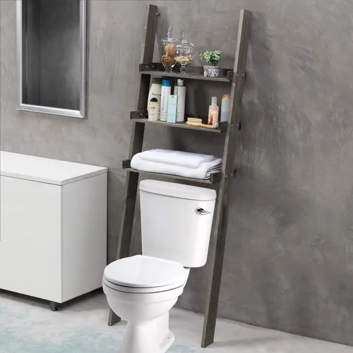 Miniatura 8 de MyGift Estante decorativo de madera maciza quemada rústica de 5.5 pies de alto sobre el inodoro, organizador de baño de 3 niveles, estantes