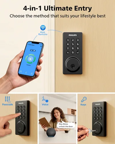 Miniatura 2 de Cerradura inteligente Philips, cerradura de puerta inteligente incorporada con WiFi, control remoto por aplicación, cerradura de puerta de entrada