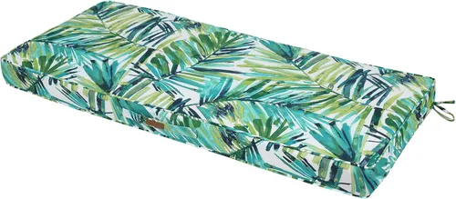 Magpie Fabrics Cojín de banco para exteriores de 48 x 18 pulgadas, con asa y lazos para jardín, patio, porche, sofá, columpio (hojas de palma verde)