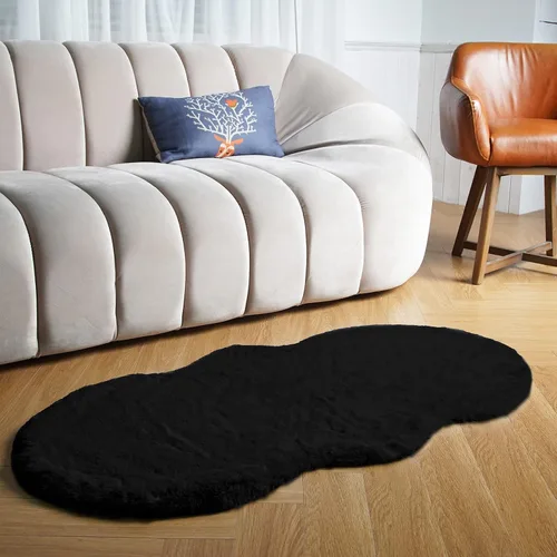 Miniatura 13 de Latepis Alfombra Pequeña Negra Esponjosa 2x3 pies Manta de Piel Sintética de Conejo Alfombra Suave Lavable Alfombras Peludas Shag para Dormitorio