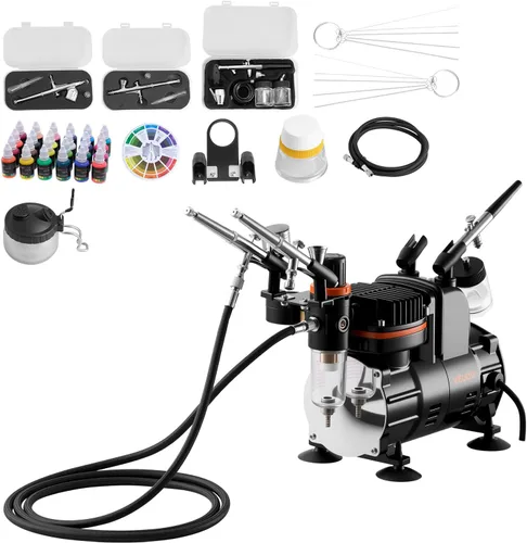 Miniatura 12 de Kit de aerógrafo VEVOR, juego profesional de aerógrafo con compresor de 1/5 HP y 3 aerógrafos, kit de sistema de aerógrafo con aerógrafos de acción