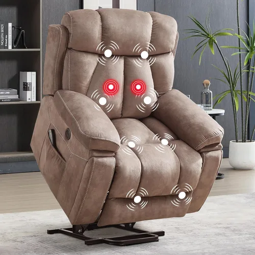 Miniatura 11 de IOMOR Silla reclinable grande para personas mayores con masaje y calor, sofá reclinable eléctrico con 2 portavasos, bolsillo lateral y puerto