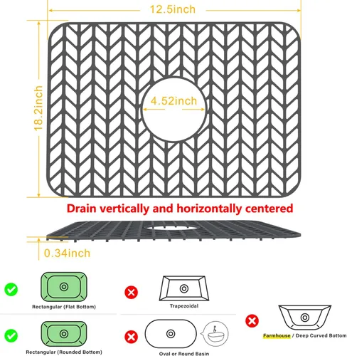 Miniatura 3 de Protectores de fregadero para fregadero de cocina de 12, 13, 16, 18, 19, 24, 26, 28, 29, 30 pulgadas, protectores de silicona para fregadero de Gris