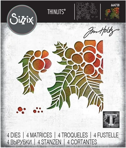 Miniatura 3 de Sizzix Holly Pieces Thinlits Juego de troqueles 4PK 664738 Tim Holtz