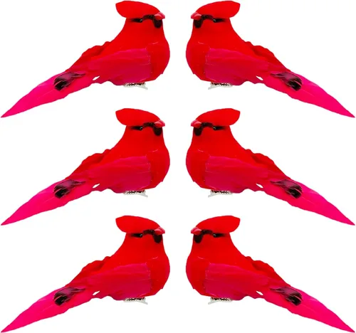 Miniatura 9 de 12 adornos de pájaros cardenales rojos, decoración de árbol de Navidad, 5.5 pulgadas, clip en tela emplumada, pájaros artificiales para decoración