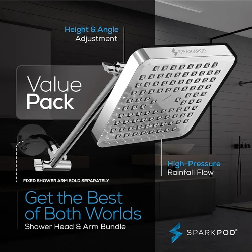 Miniatura 3 de SparkPod Cabezal de ducha tipo lluvia cuadrado con brazo de extensión, cabezal de ducha de altura ajustable con rendimiento de alta presión, fácil
