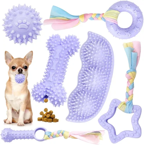 Miniatura 9 de Petcare Paquete de 6 juguetes para masticar para cachorros - Cuerda de goma azul suave y hueso redondo para dentición para perros pequeños