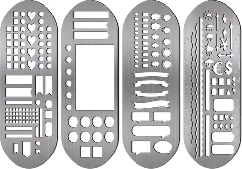 Miniatura 8 de Chinco 4 Pieces Stencils Metal Journal Template 7.9 x 2.4 Inches Bookmark Ruler School Supplies Stainless Steel Stencils Set for DIY, Engraving