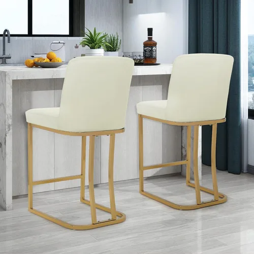 Miniatura 2 de Athena Collection Juego de 2 taburetes de bar tapizados de cuero de 23.5 pulgadas con respaldo y patas de metal, sillas de bar modernas para isla