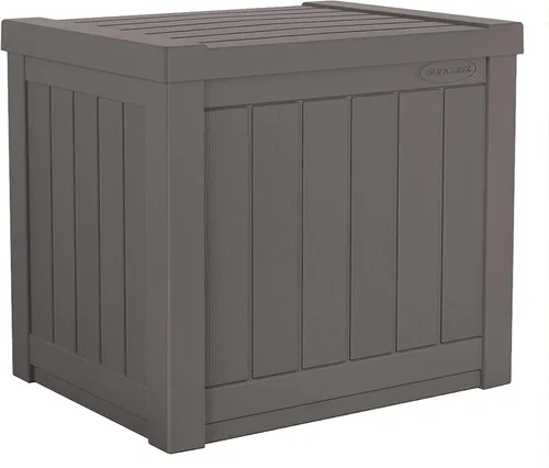Miniatura 12 de Suncast - Caja pequeña de 22 galones y resina ligera para asiento y almacenamiento en terraza exterior de cojines de patio, herramientas de Marrón