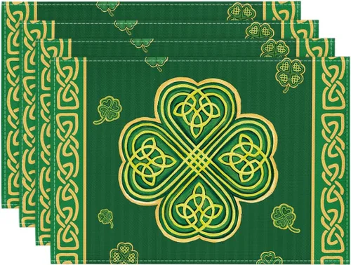 Miniatura 8 de Artoid Mode Juego de 4 manteles individuales para el día de San Patricio, 12 x 18 pulgadas, con diseño de tréboles, color beige, para decoración